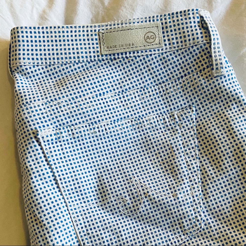AG Jeans, White with blue dots, Super Skinny Ankle